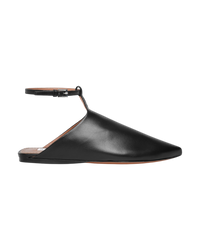 Alaïa La Babouche Leather Pointy-Toe Mules with Ankle Strap — Black, Size US 8 / EU 38