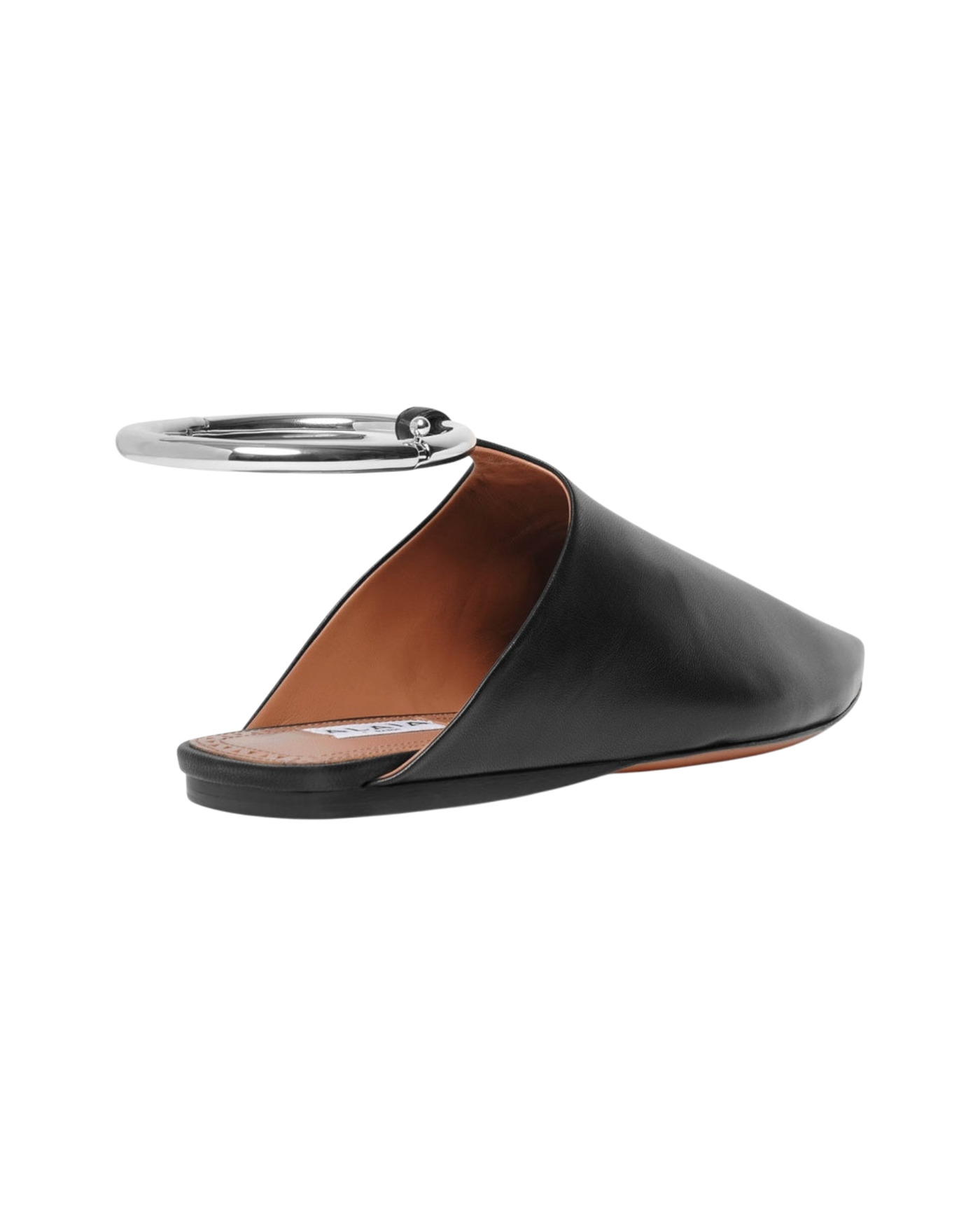 Alaïa La Babouche Leather Pointy-Toe Mules with Ankle Strap — Black, Size US 8 / EU 38