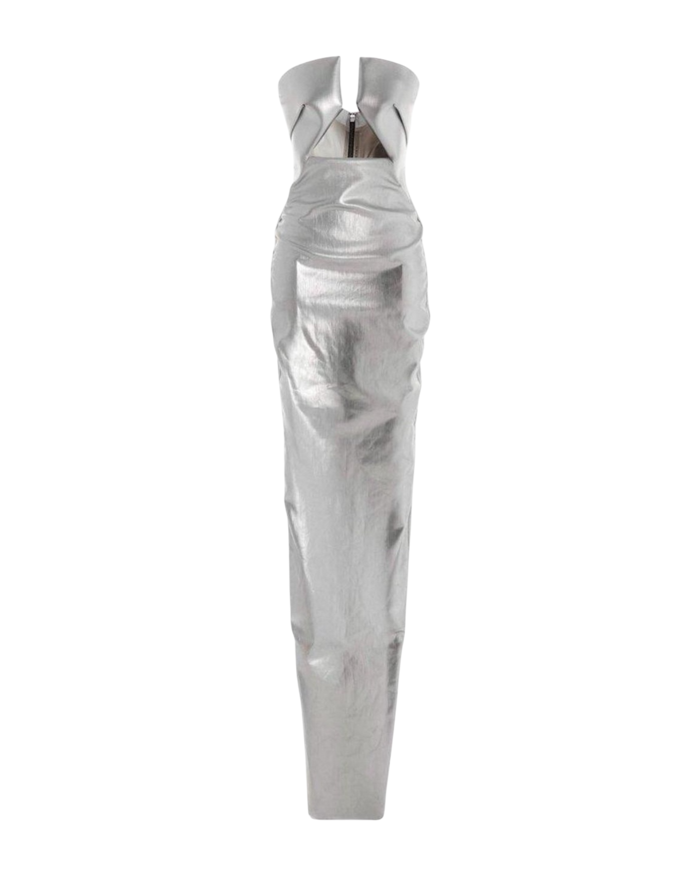 Rick Owens Silver Strapless Prong Cutout Gown