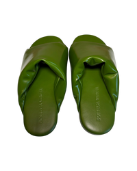 Bottega Veneta Cushion Slides in Jalapeño Patent Leather