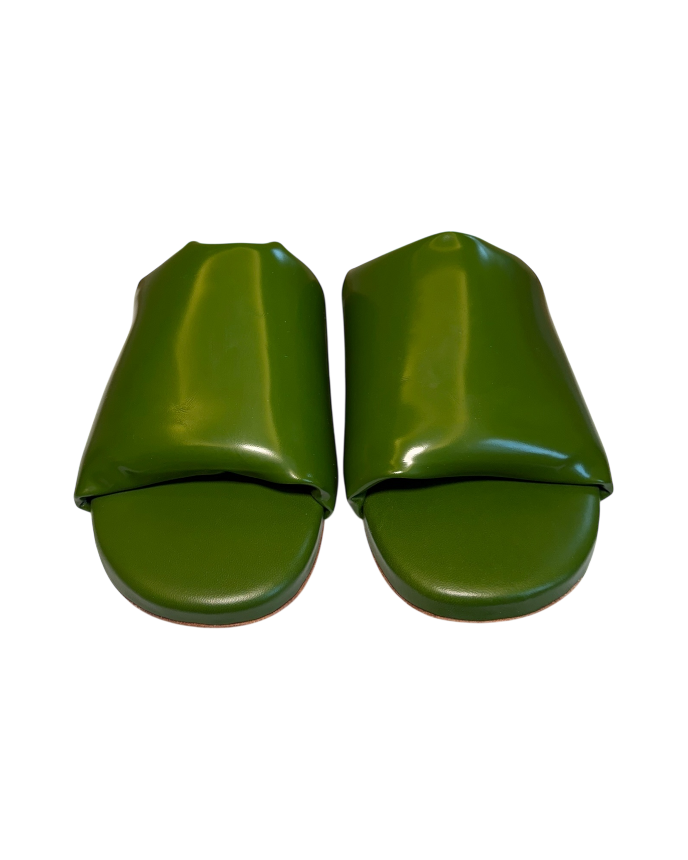 Bottega Veneta Cushion Slides in Jalapeño Patent Leather