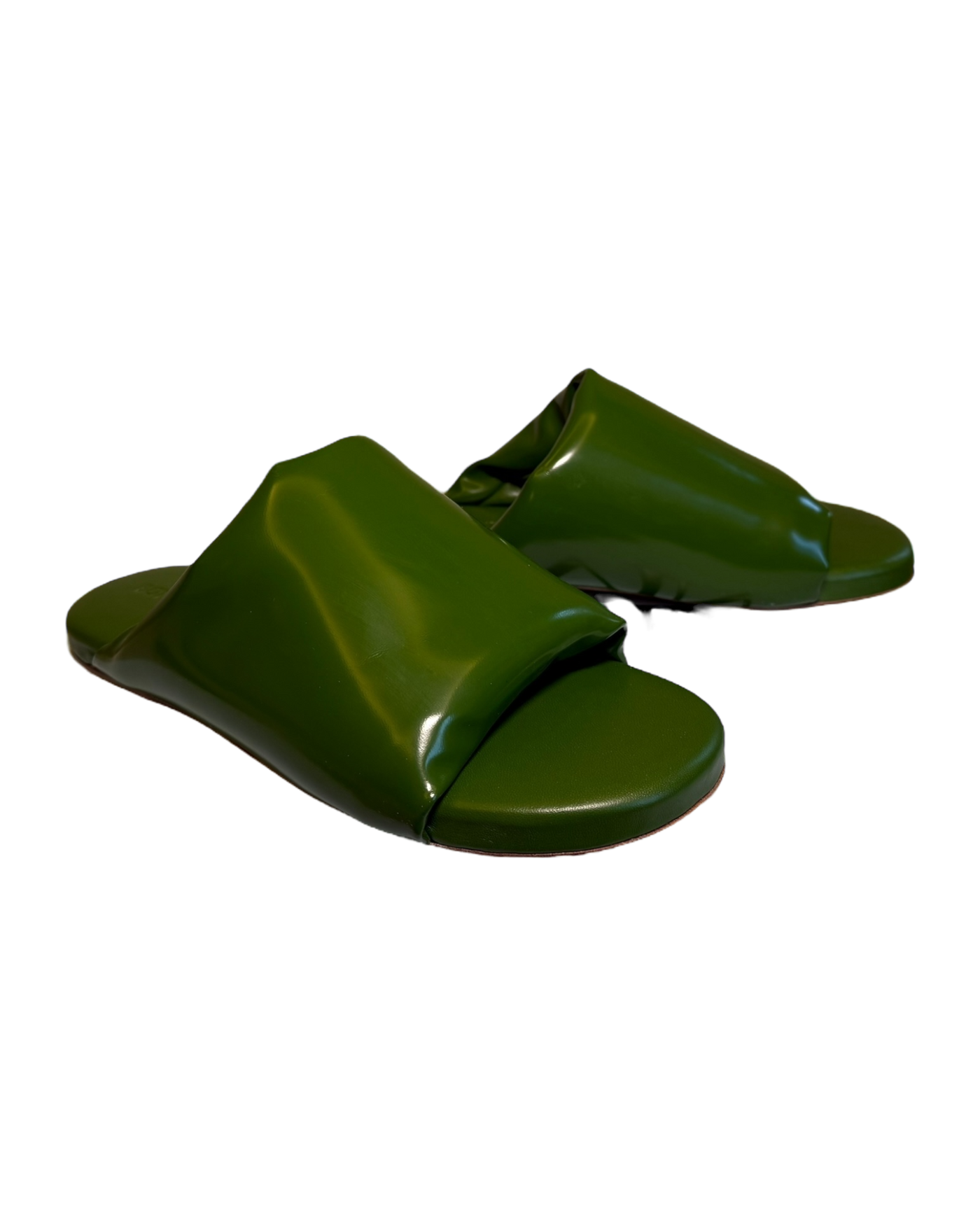 Bottega Veneta Cushion Slides in Jalapeño Patent Leather