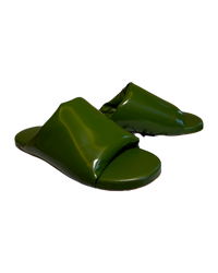 Bottega Veneta Cushion Slides in Jalapeño Patent Leather