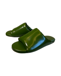 Bottega Veneta Cushion Slides in Jalapeño Patent Leather