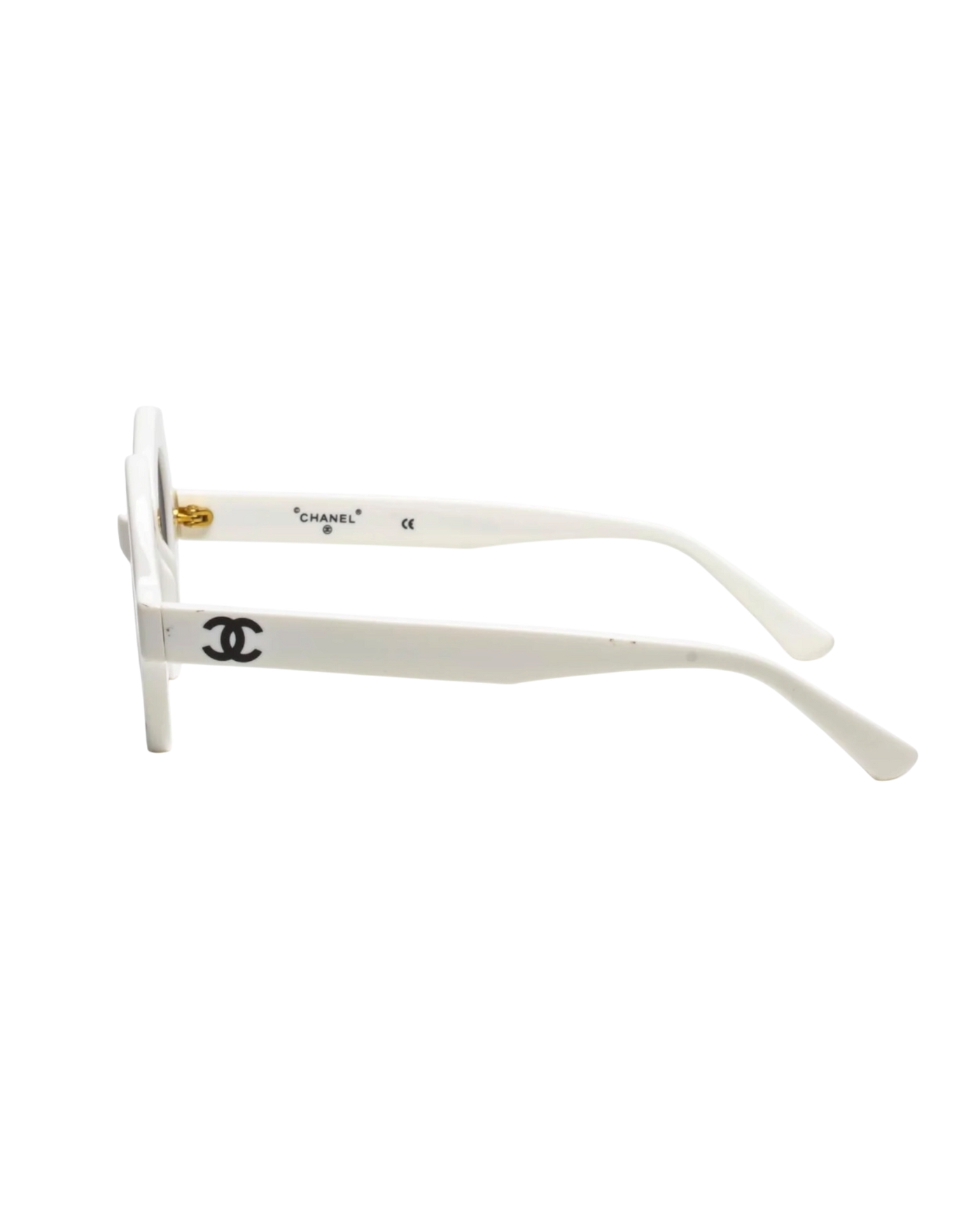 Chanel 'CHANEL PARIS' Round Logo Sunglasses — White