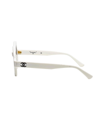 Chanel 'CHANEL PARIS' Round Logo Sunglasses — White