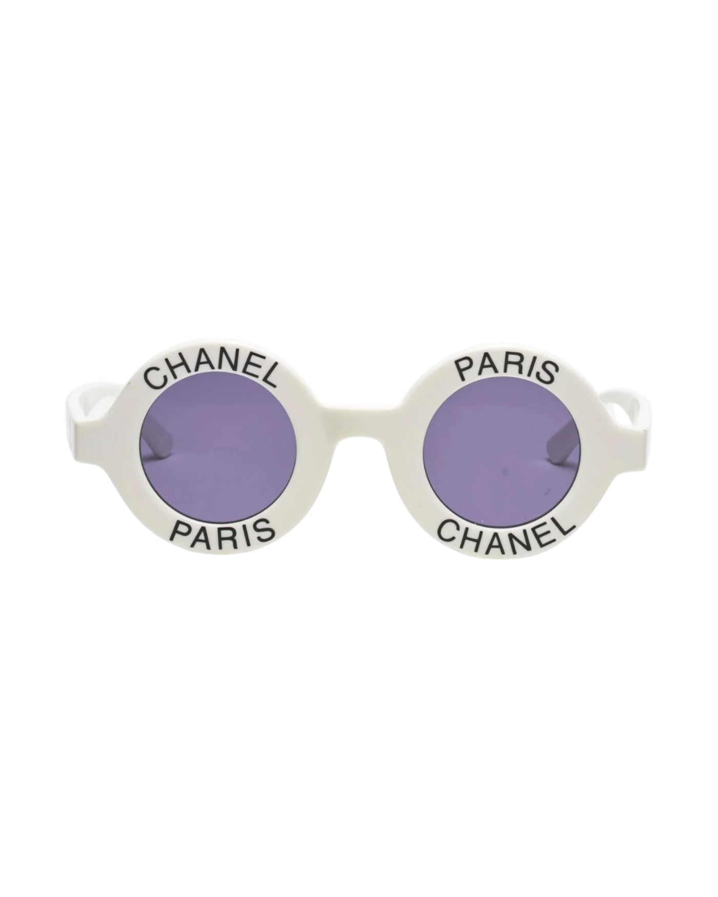 Chanel 'CHANEL PARIS' Round Logo Sunglasses — White