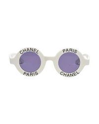 Chanel 'CHANEL PARIS' Round Logo Sunglasses — White