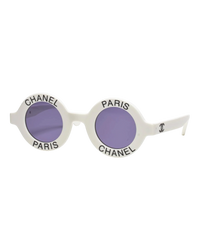 Chanel 'CHANEL PARIS' Round Logo Sunglasses — White