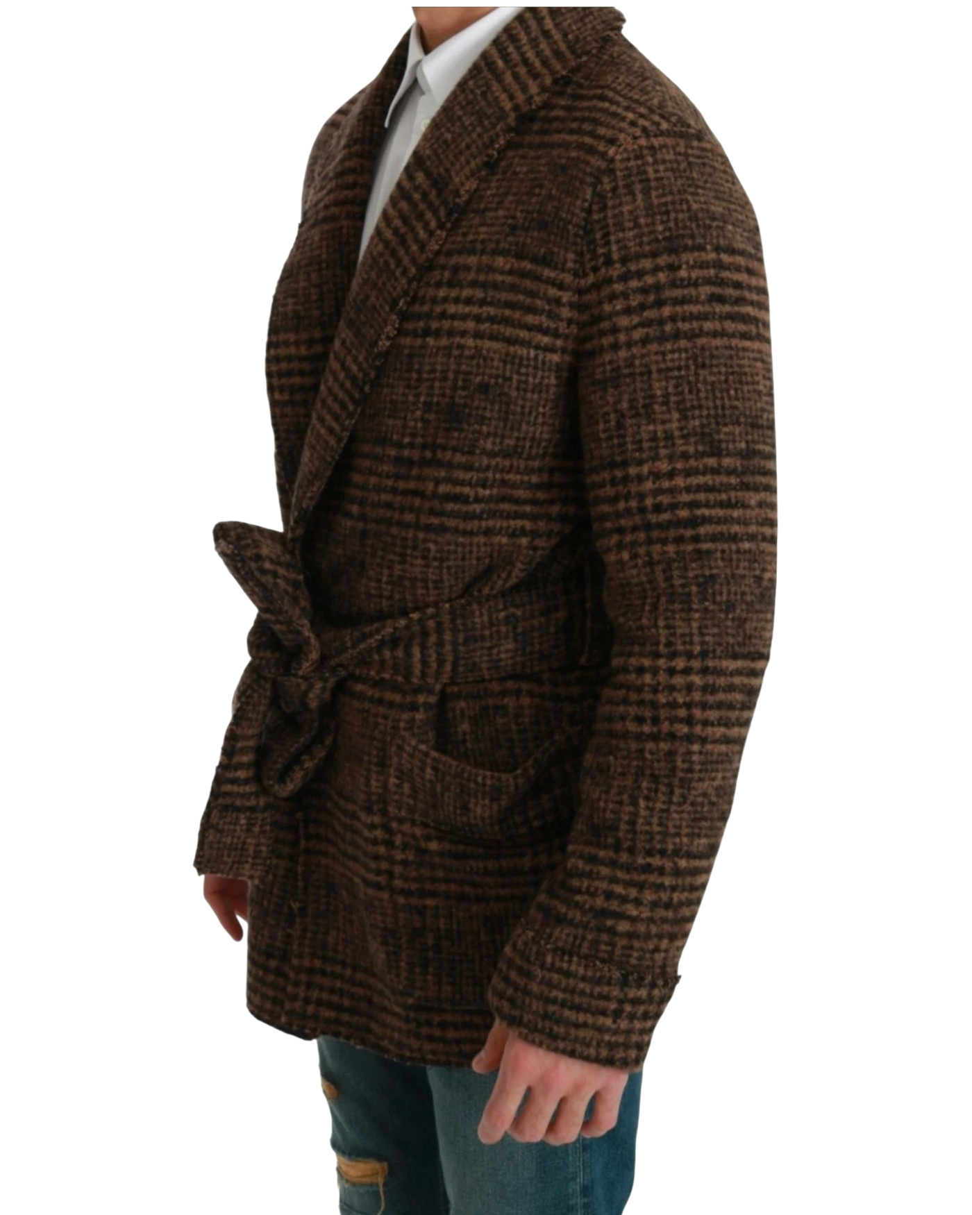 Dolce & Gabbana Checkered Wool Wrap Jacket - Brown, IT 46 / US 36 / S