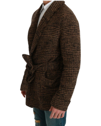 Dolce & Gabbana Checkered Wool Wrap Jacket - Brown, IT 46 / US 36 / S