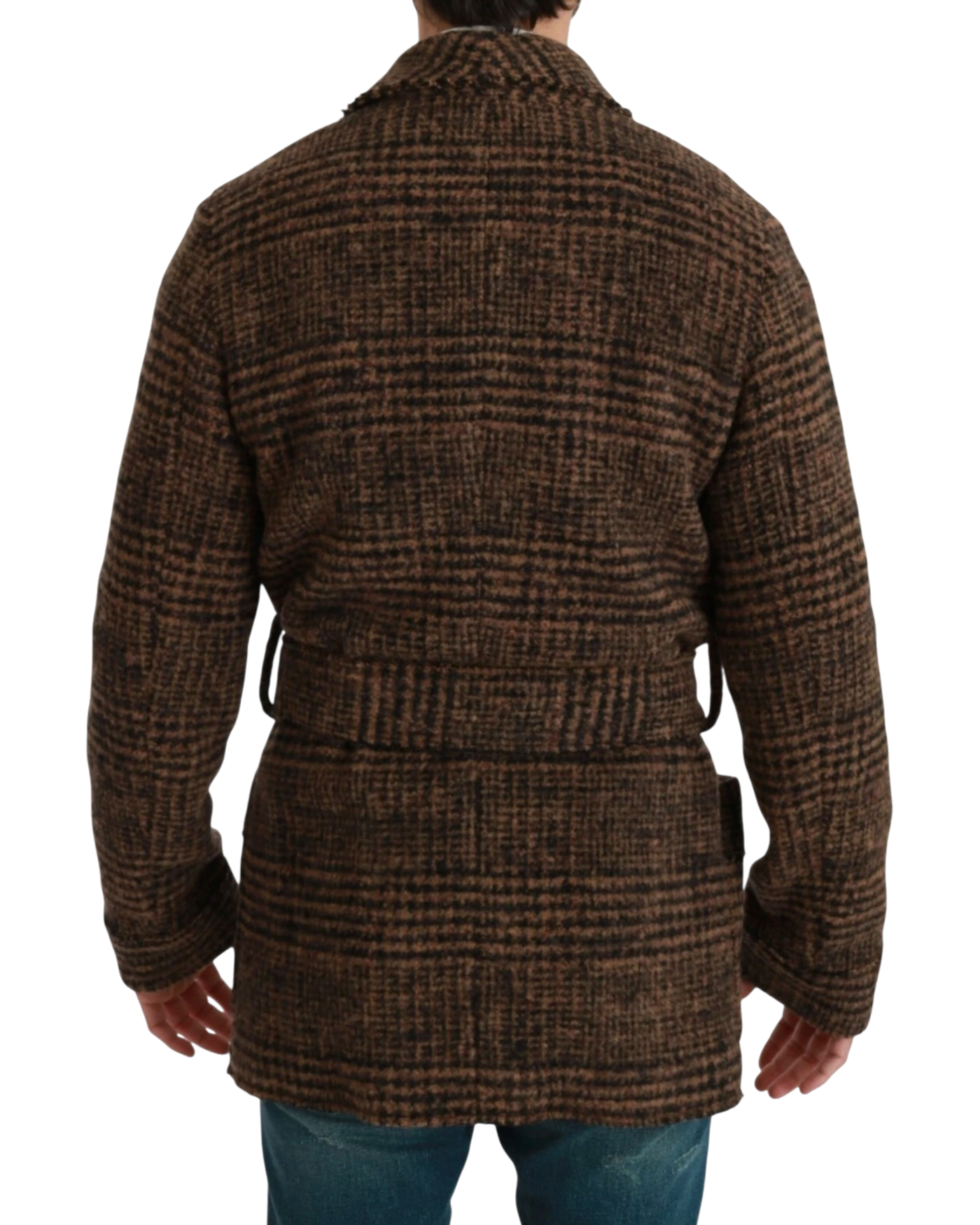 Dolce & Gabbana Checkered Wool Wrap Jacket - Brown, IT 46 / US 36 / S