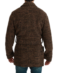 Dolce & Gabbana Checkered Wool Wrap Jacket - Brown, IT 46 / US 36 / S