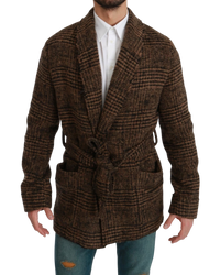 Dolce & Gabbana Checkered Wool Wrap Jacket - Brown, IT 46 / US 36 / S