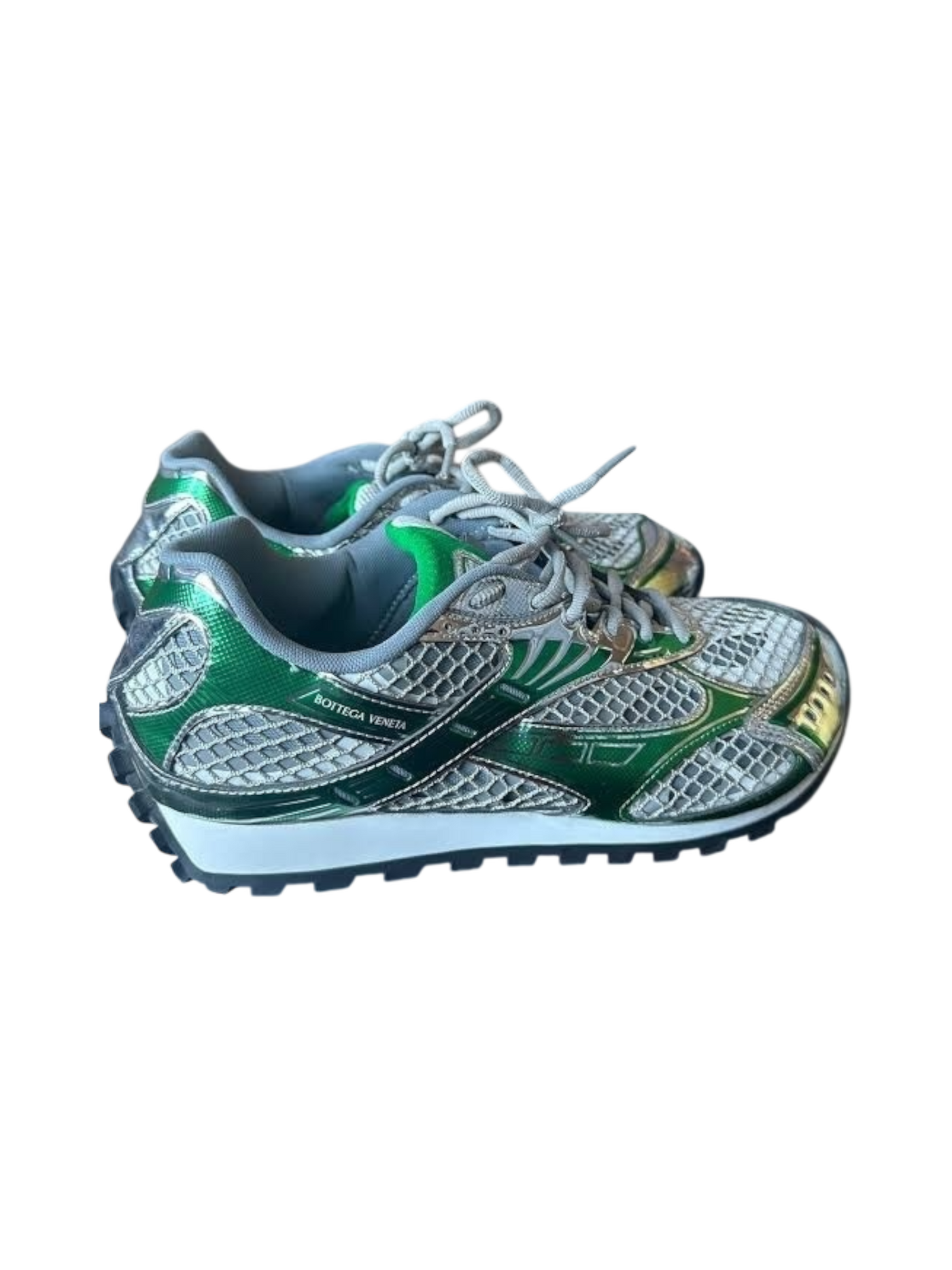 Bottega Veneta Orbit Sneakers in Optic White, Silver, and Parakeet