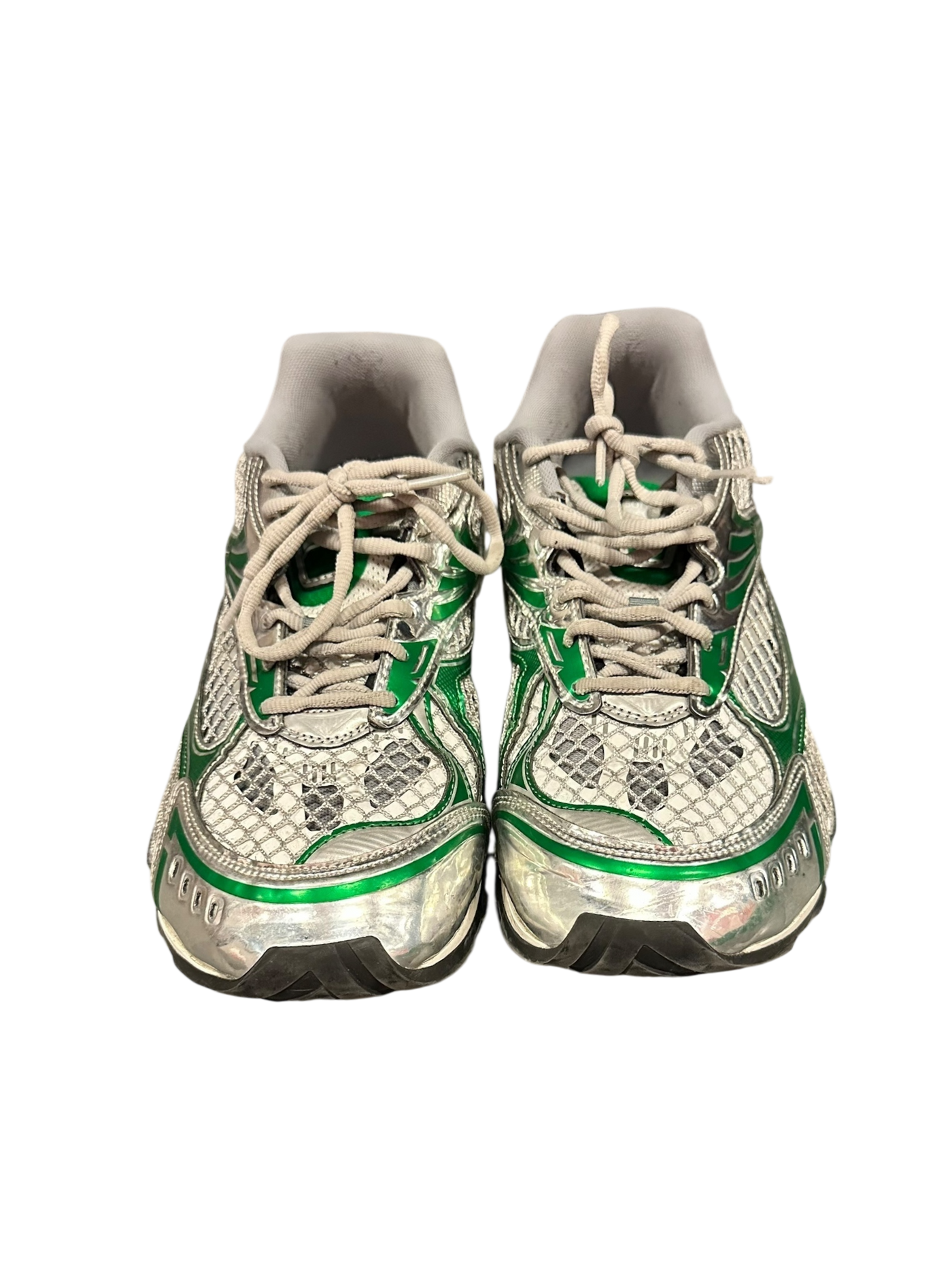 Bottega Veneta Orbit Sneakers in Optic White, Silver, and Parakeet