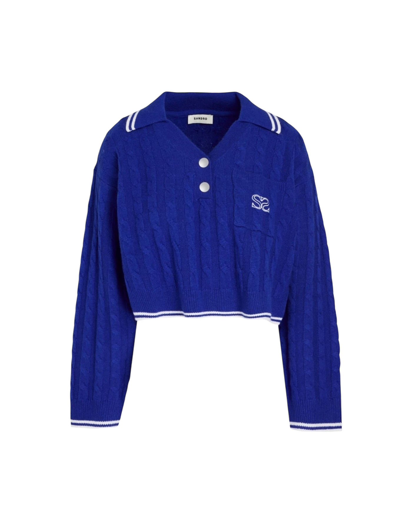 Sandro Sagnat Cable Stitch Polo Sweater in Electric Blue