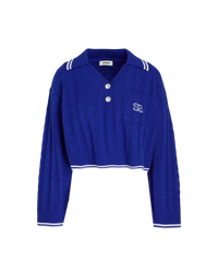 Sandro Sagnat Cable Stitch Polo Sweater in Electric Blue