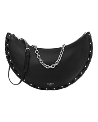 Alaïa Le Demi-Lune Leather Shoulder Bag with Studded Chain Strap