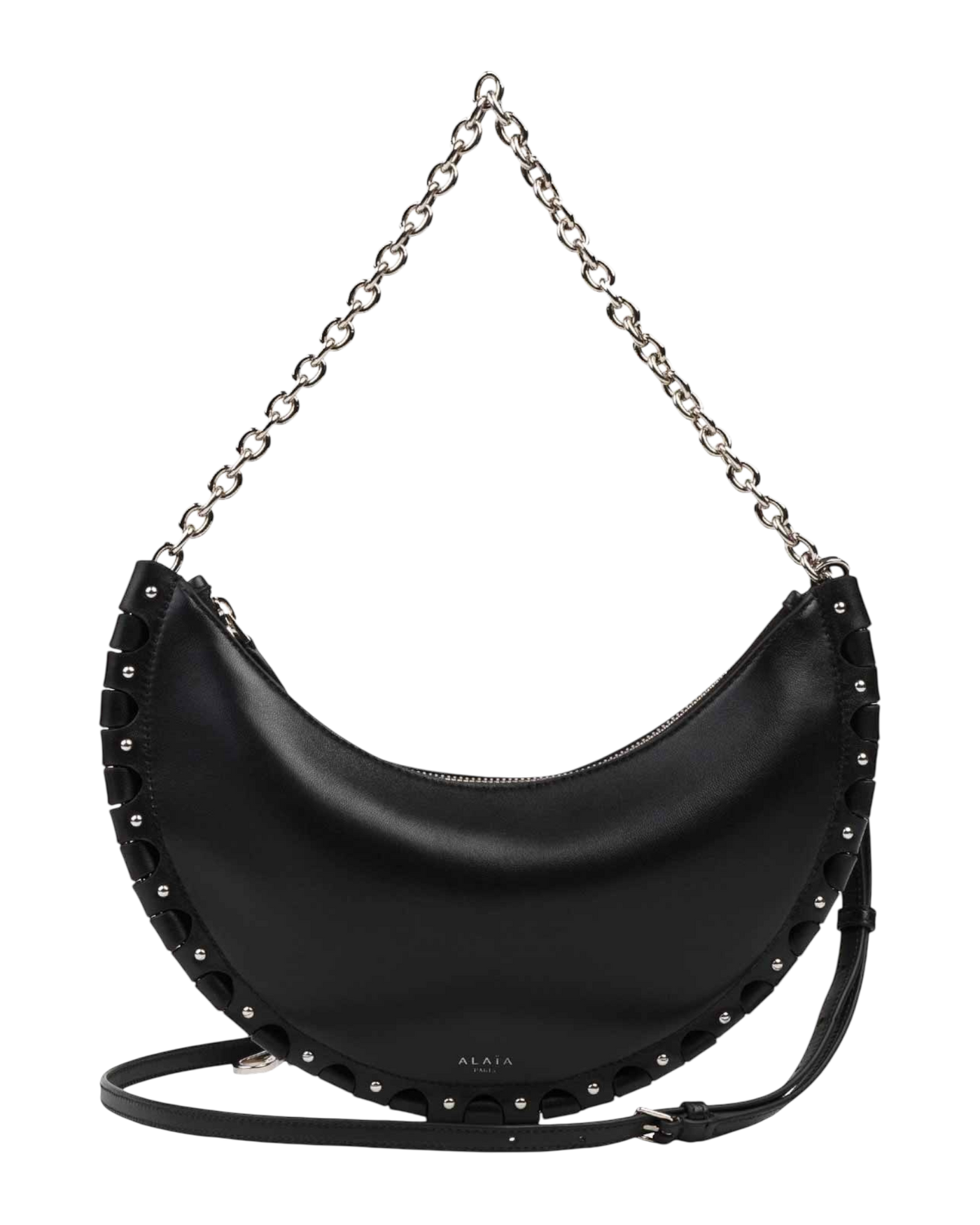 Alaïa Le Demi-Lune Leather Shoulder Bag with Studded Chain Strap