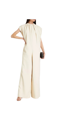 Valentino Gathered Crepe Wide-leg Jumpsuit in Ecru