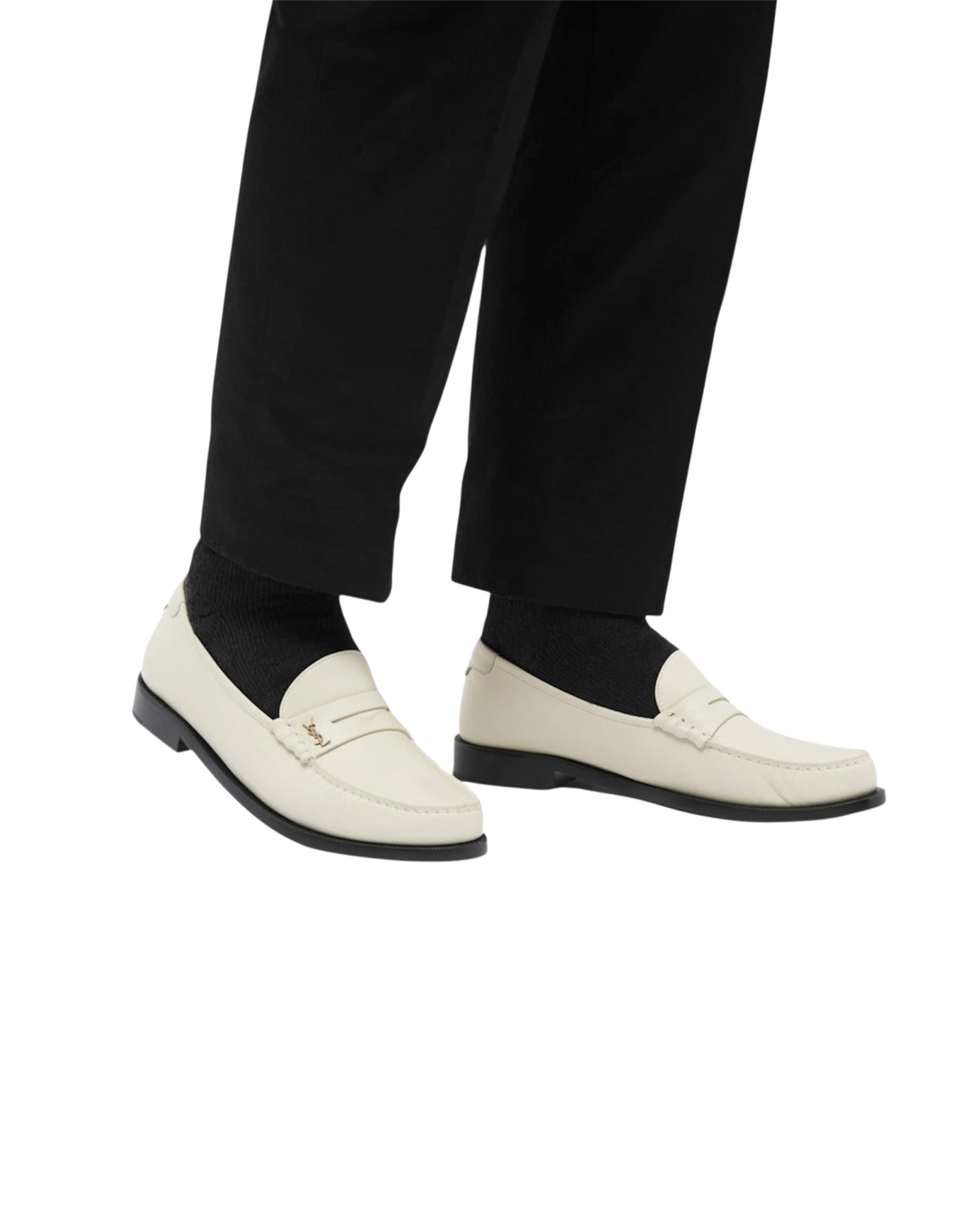 Saint Laurent Le Loafer Monogram Penny Slippers in Pearl