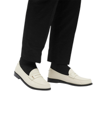 Saint Laurent Le Loafer Monogram Penny Slippers in Pearl