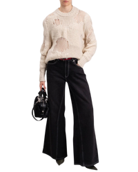 Chloé Iconic Cashmere-Wool Blend Milk Distressed Sweater