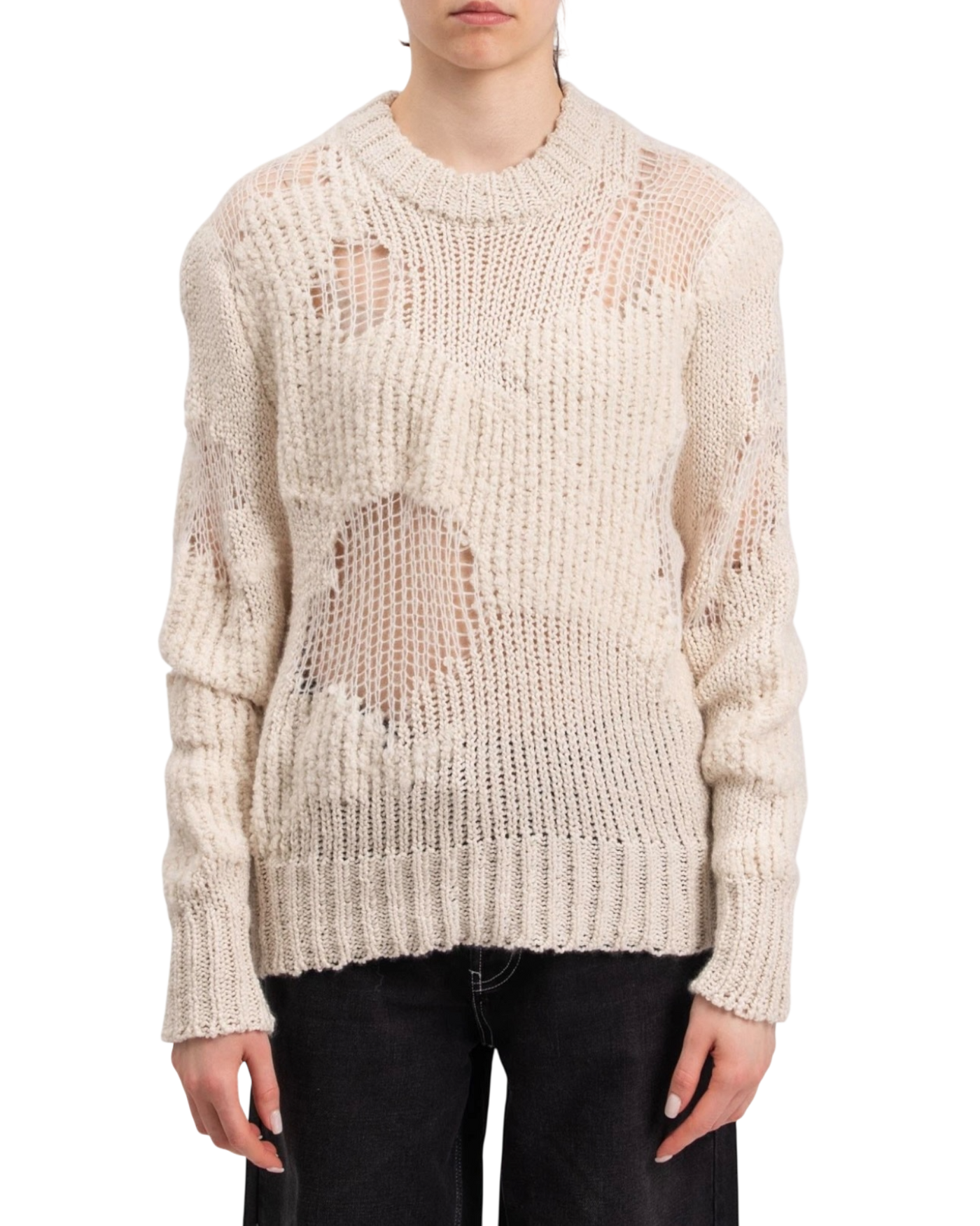 Chloé Iconic Cashmere-Wool Blend Milk Distressed Sweater