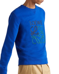Loewe Anagram Embroidered Cotton Sweatshirt — Blue, XL
