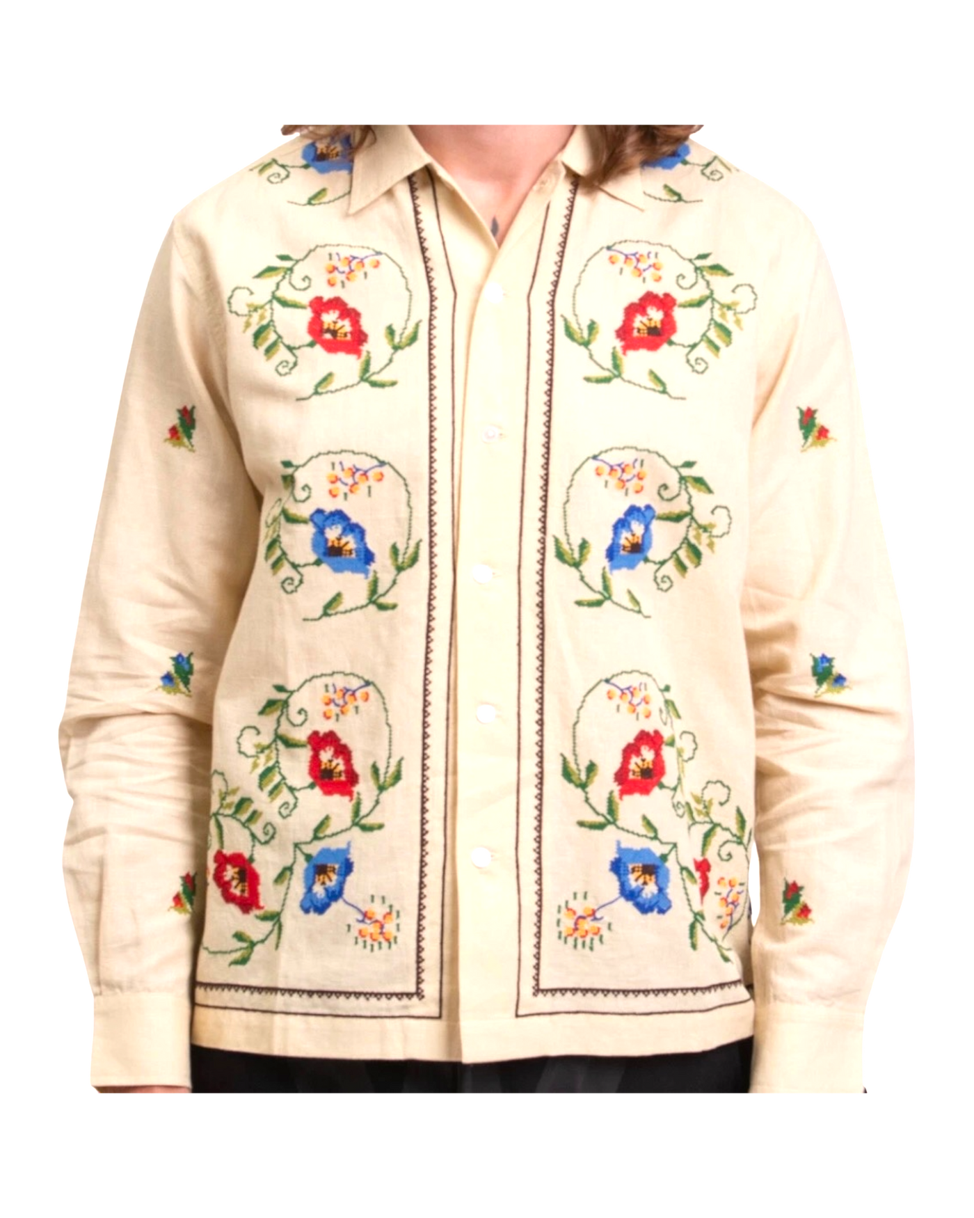 Bode Off-White Embroidered Morning Glory Shirt