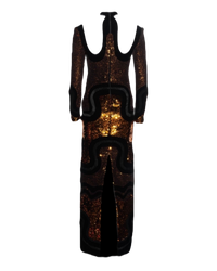 Tom Ford FW 2015 Runway Cutout Copper Sequin and Velvet Panelled Gown