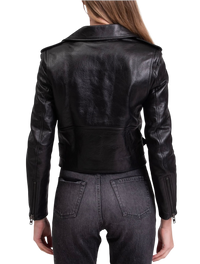 Balenciaga Grained Leather Cropped Biker Jacket