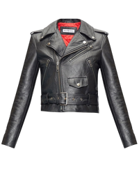 Balenciaga Grained Leather Cropped Biker Jacket