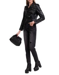 Balenciaga Grained Leather Cropped Biker Jacket