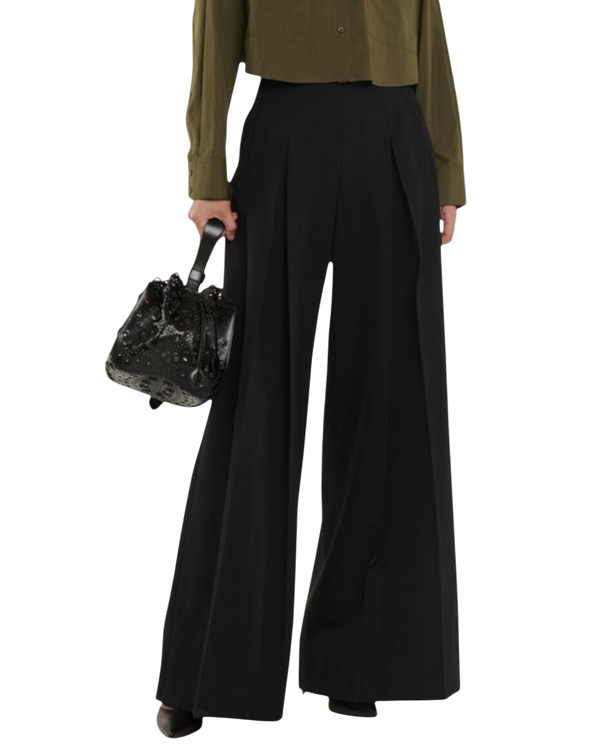Alaïa Wide-Leg Grain de Poudre Trousers — Black, Size S [US 4 / FR 36]