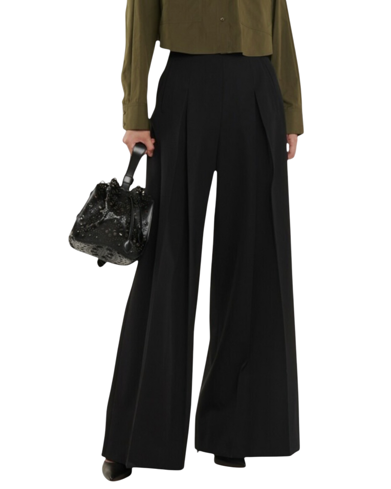 Alaïa Wide-leg Grain De Poudre Trousers — Black, S [US4/FR6]