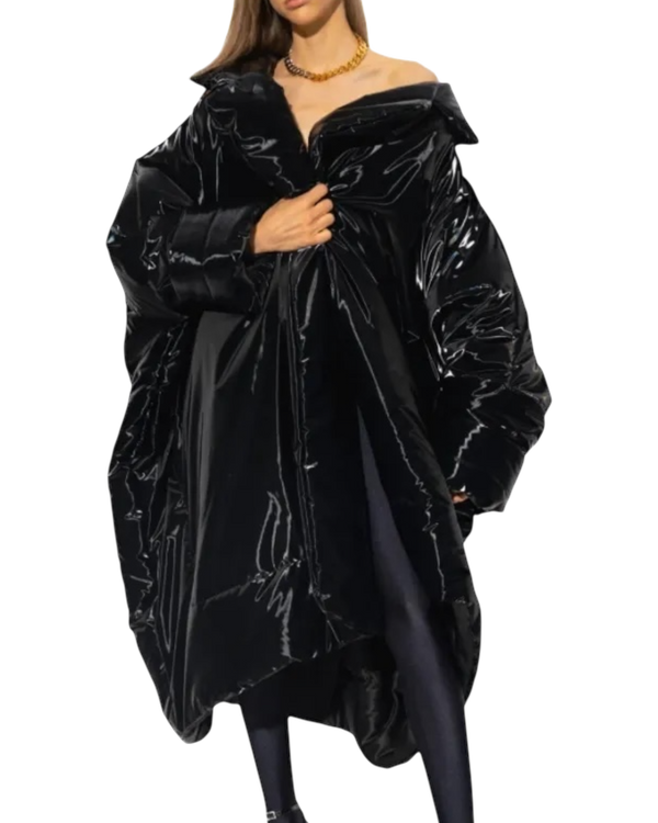 Saint Laurent Lacquered-Effect Oversized Down Jacket — Black, Size FR 38 / US 6