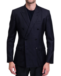 Dolce & Gabbana Martini Wool-Silk Double-Breasted Blazer in Navy