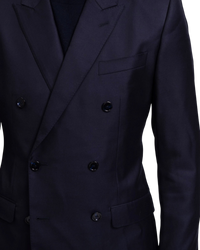 Dolce & Gabbana Martini Wool-Silk Double-Breasted Blazer in Navy