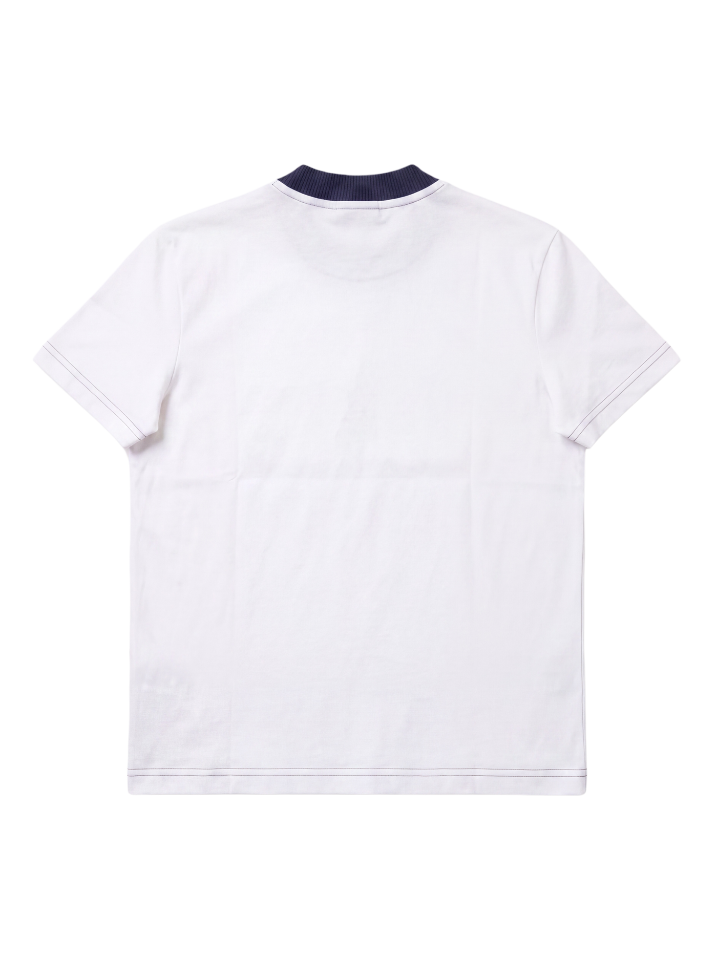 Prada Optic White Cotton Jersey T-Shirt — Navy Rib Collar, XS