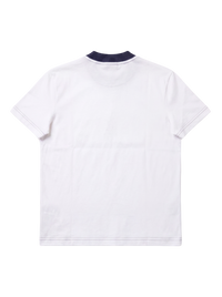 Prada Optic White Cotton Jersey T-Shirt — Navy Rib Collar, XS