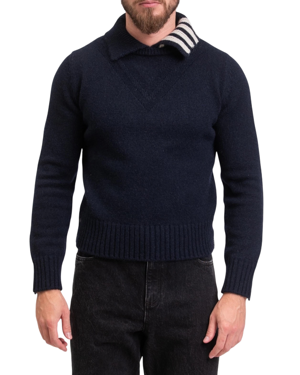 Thom Browne 4-Bar Cashmere Polo Collar Jumper — Navy, Size TB 0 / XS