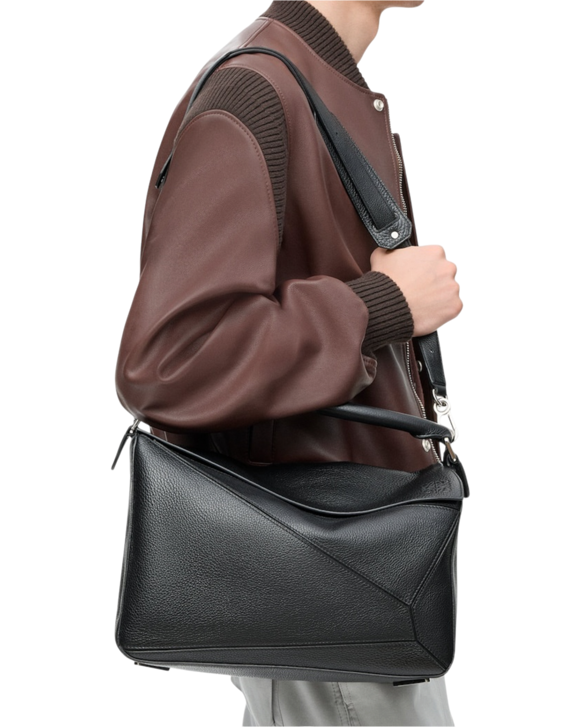 Loewe Puzzle Bag in Grained Calfskin — Black, Large