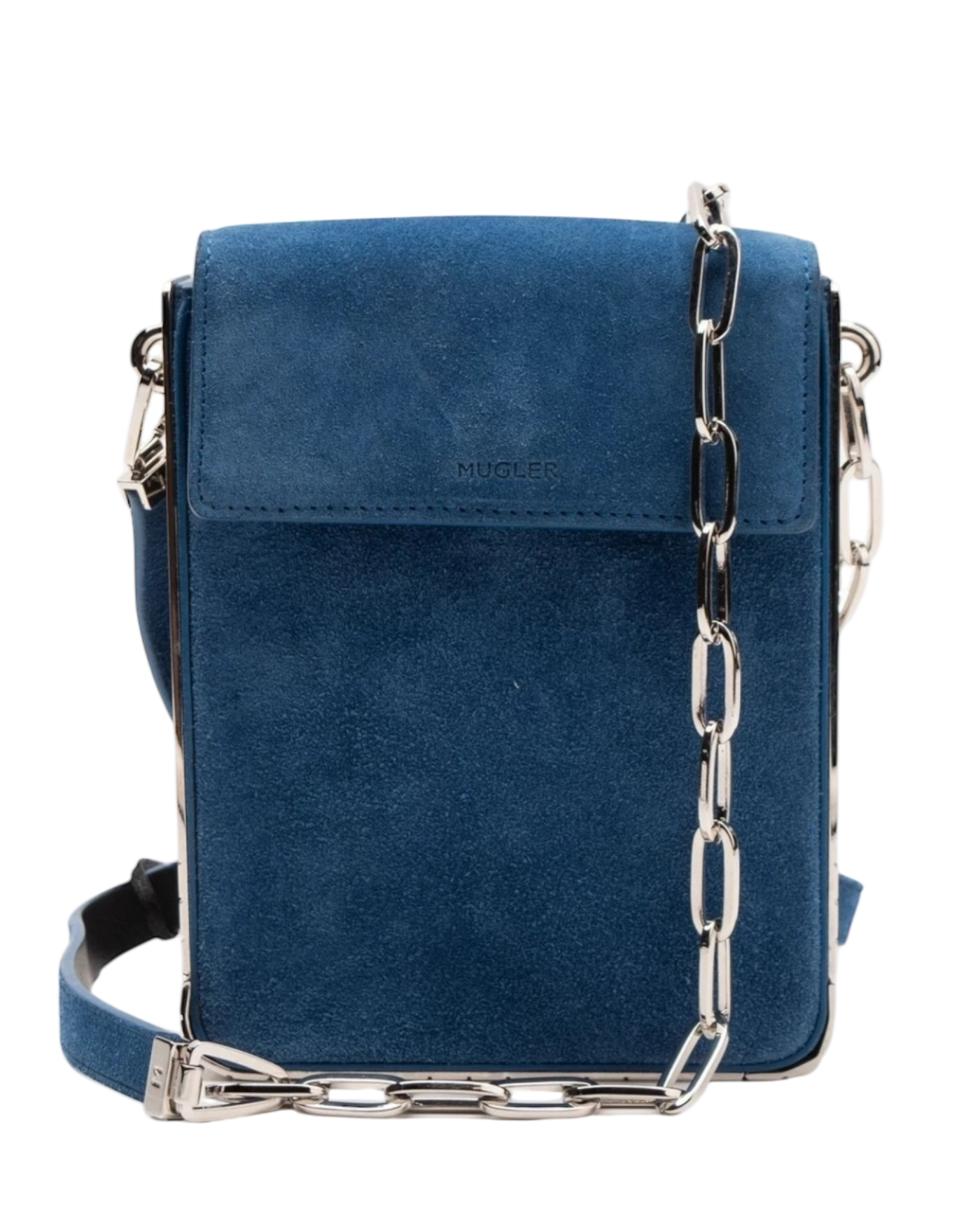 Mugler Suede Leather Crossbody Bag in Blue