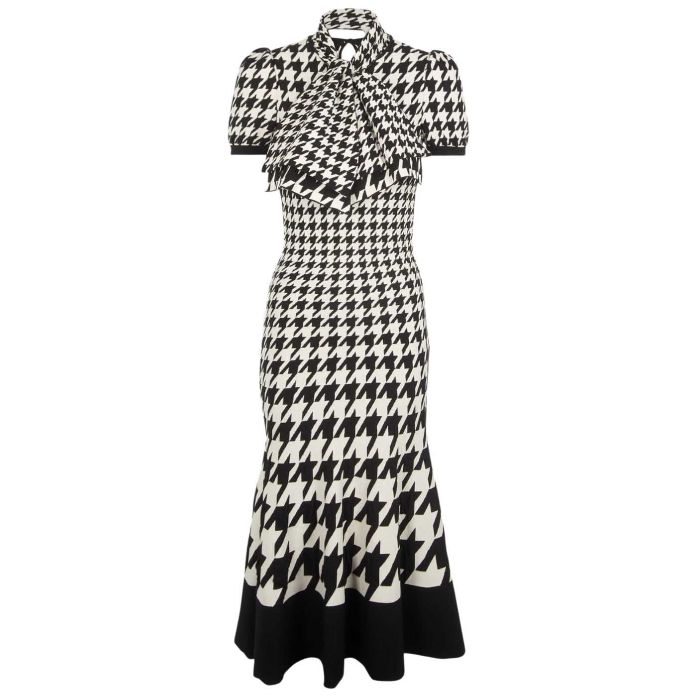 Alexander McQueen Houndstooth Wool Blend Midi Dress