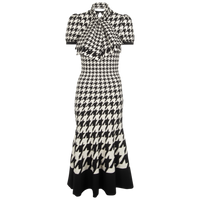 Alexander McQueen Houndstooth Wool Blend Midi Dress