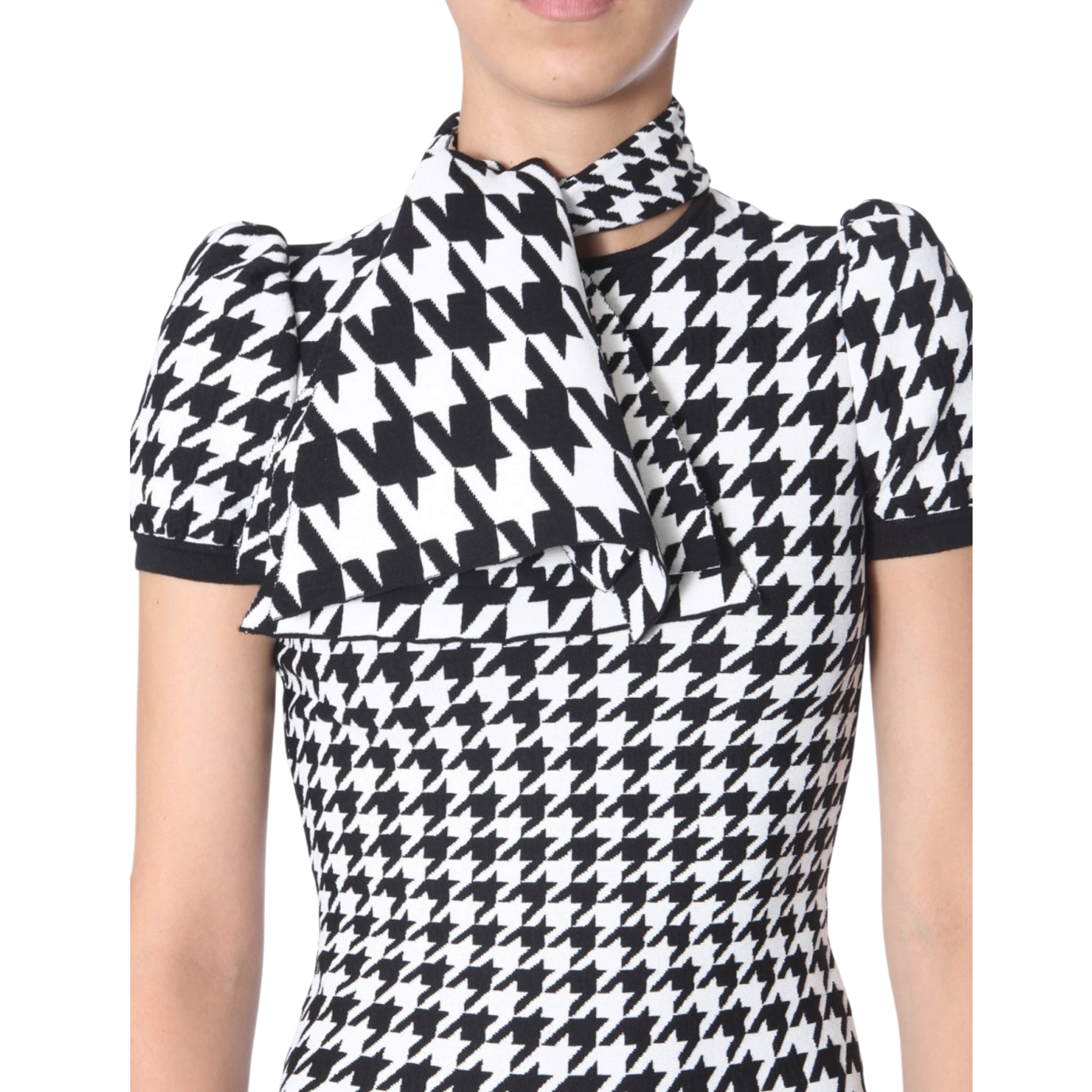 Alexander McQueen Houndstooth Wool Blend Midi Dress
