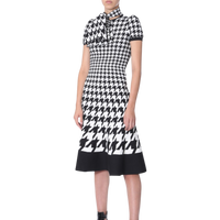 Alexander McQueen Houndstooth Wool Blend Midi Dress