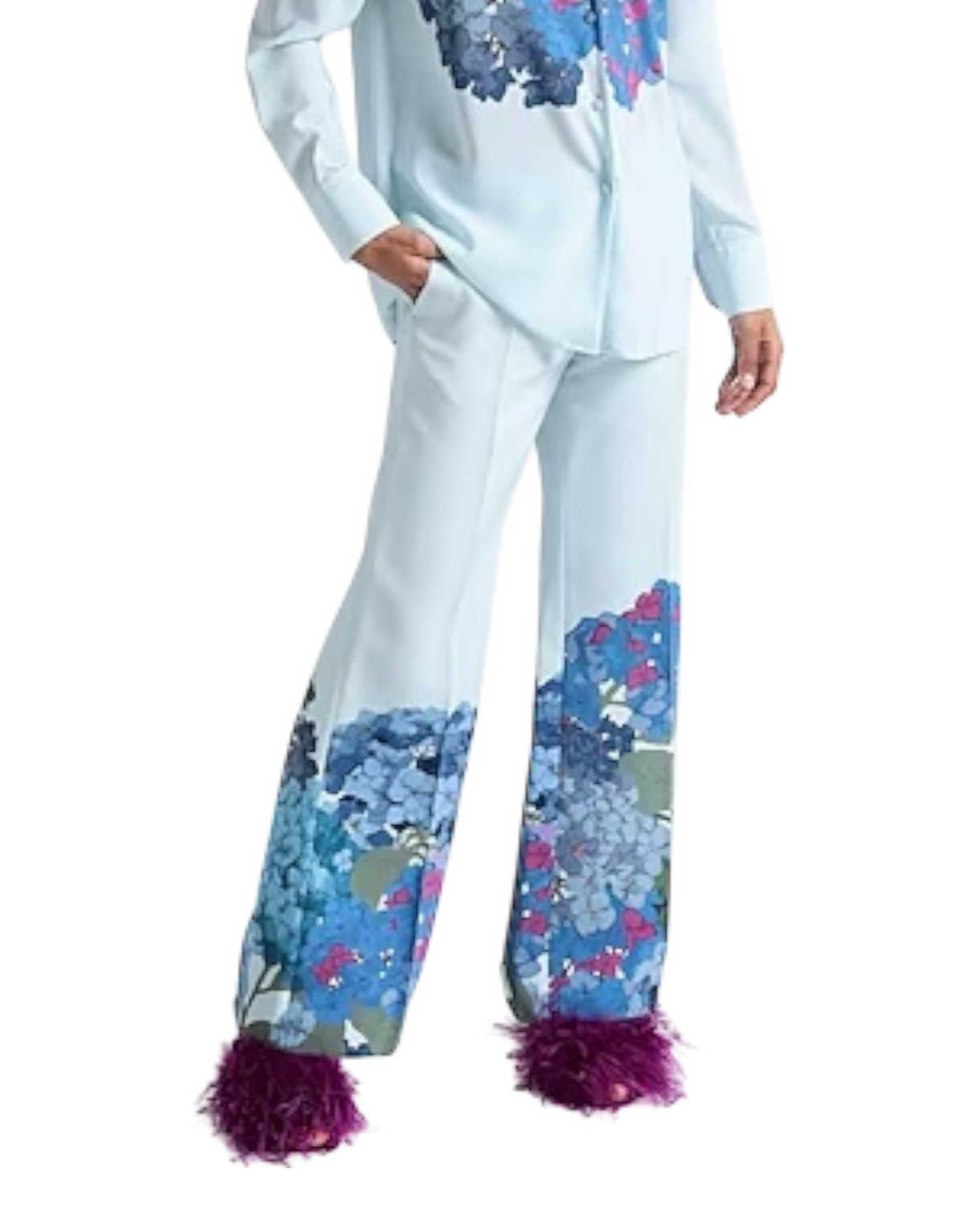 Valentino Macro Ortensia Printed Silk Flared Pants